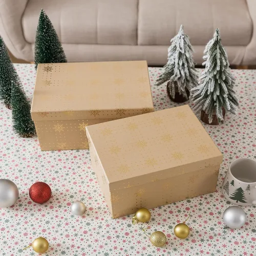 Miniatura 5 de Soul & Lane Cajas de regalo de Navidad con tapas, cajas de anidación de Navidad reutilizables vintage de papel kraft para regalos, cartón Joyful