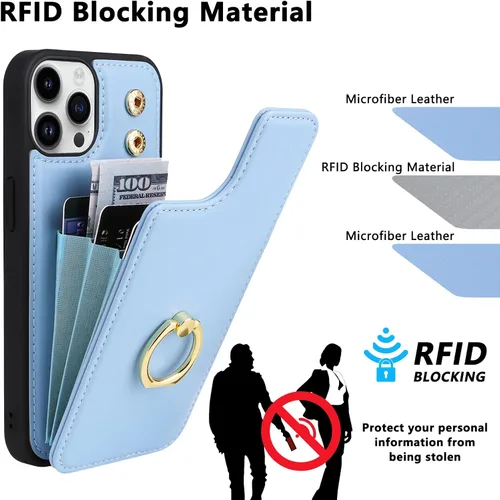 Miniatura 5 de Funda tipo cartera para iPhone 12 y 12 Pro con soporte para tarjetas, rotación de 360°, soporte de anillo de dedo con función atril, protección
