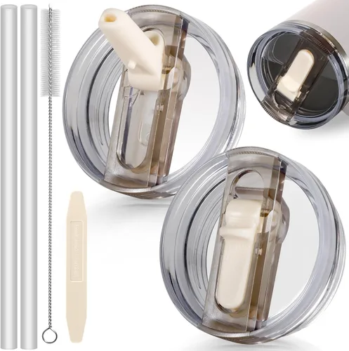 Miniatura 32 de 14 oz Tapa con popote abatible de repuesto para accesorios de vaso Stanley, 2 tapas antiderrames a prueba de derrames para vasos Stanley de 14 oz