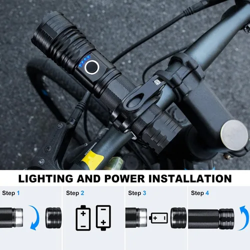 Miniatura 8 de Linternas Recargables de Alto Lumen, Paquete de 2 Linterna LED Súper Brillante de 99000 Lúmenes con 5 Modos e Impermeable, Carga Rápida USB Linterna