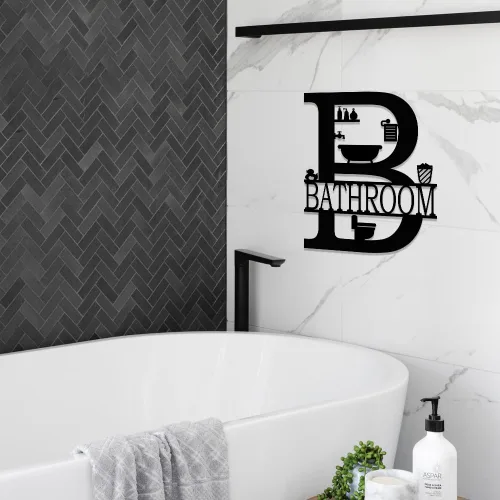 Miniatura 3 de XORT Letreros de baño de metal para decoración de pared, arte de pared de baño de metal, divertido letrero de baño para decoración moderna del hogar