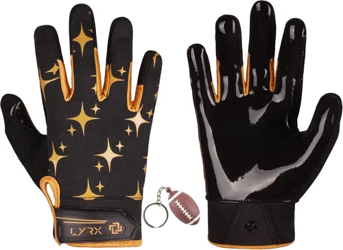 Miniatura 9 de Guantes de receptor de fútbol profesional LYRX con palma de silicona óptima, agarre antideslizante, control ultra adhesivo, deportivo, ligero