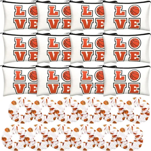 Miniatura 8 de Moukeren Juego de 24 cosas de baloncesto: bolsas de cosméticos, bolsas de maquillaje deportivo, estuche de lápices, estuche de almacenamiento