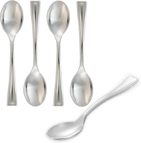 Miniatura 19 de Restaurantware Mini cucharas desechables de 4 pulgadas, 100 cucharas pequeñas desechables, par de alta resistencia con aperitivos o postres, plateado