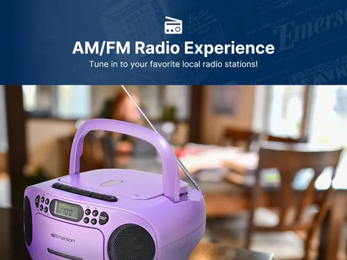 Miniatura 6 de Emerson Reproductor de CD portátil Boombox con reproductor de cassette combo, grabadora de cinta, radio AM/FM, AUX, conector para auriculares