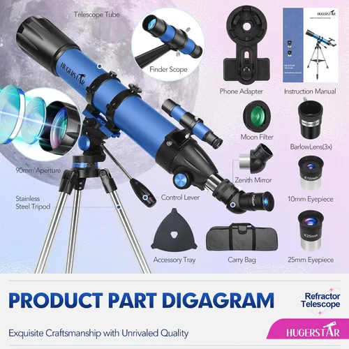 Miniatura 6 de Telescopio, Telescopio para Adultos de Alta Potencia, Telescopio Refractor Profesional de 90mm de Apertura y 800mm para Adultos Principiantes