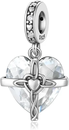 Abalorios de plata de ley 925 con diseño de cruz de colores, dije de corazón para pulsera y collar, regalos de joyería para mujeres de cumpleaños,