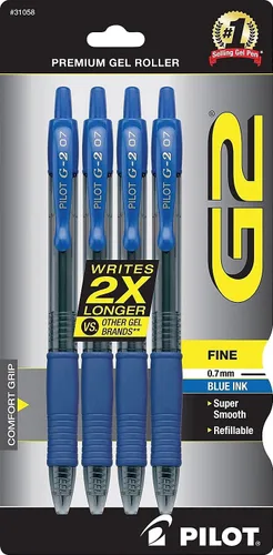 Miniatura 4 de Bolígrafos Pilot G2 Premium de Gel, punta fina de 0.7 mm, bolígrafos de tinta azul de punta fina, paquete de 4 - Ideal para la escuela, para llevar