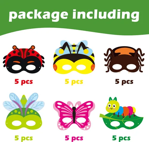 Miniatura 2 de CY2SIDE 30 máscaras de papel y elásticas de insectos de primavera para niños, temática de insectos de primavera, accesorios de fiesta, suministros