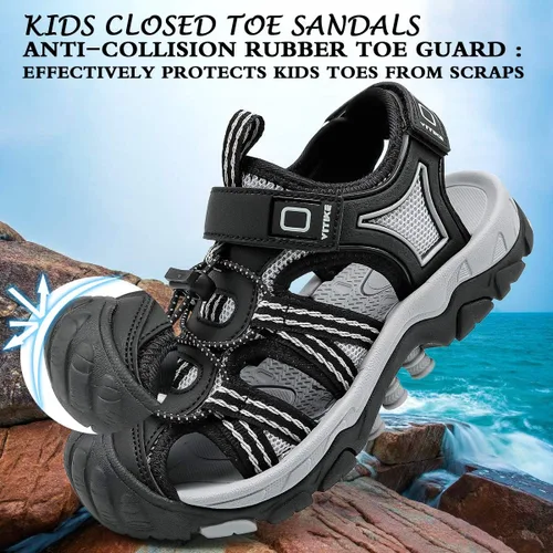 Miniatura 5 de JMFCHI Sandalias deportivas para niños, sandalias deportivas para exteriores, senderismo, atléticas, sandalias de playa con punta cerrada, zapatos