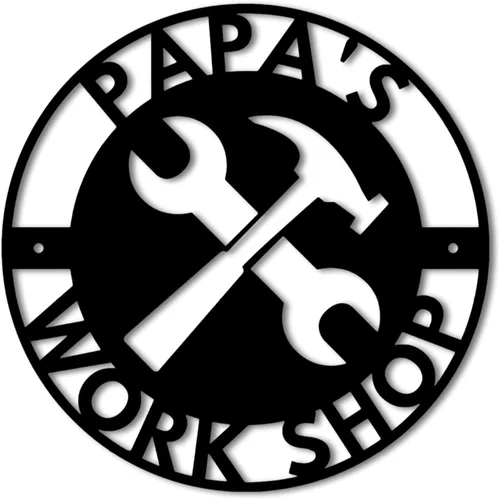 Personalized Fathers Day Sign for Dad, Papas Work Shop Metal Sign, Fathers Day Gift, Gift for Dad, Gift for Grandpa, Gift for Papa, Papaw (12" Wide)