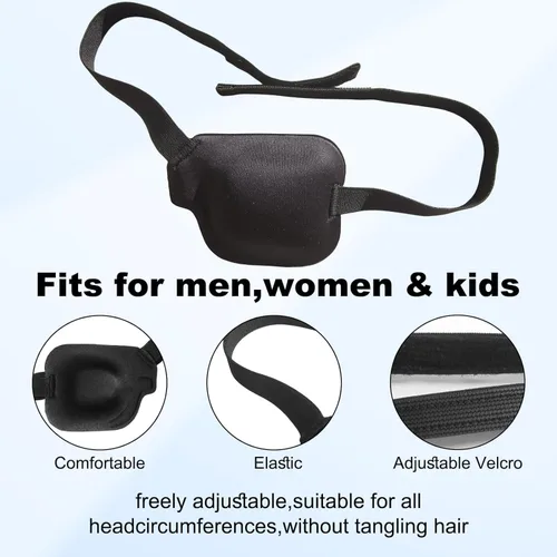 Miniatura 3 de 2 parches para ojos 3D para adultos, parche médico ajustable para ojos perezosos, negro grande (izquierdo y derecho)