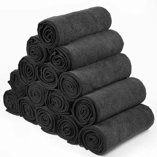 Miniatura 2 de Panelee 36 paquetes de toallas de microfibra absorbentes a prueba de blanqueador, resistentes a la decoloración, toallas de mano para gimnasio, Negro