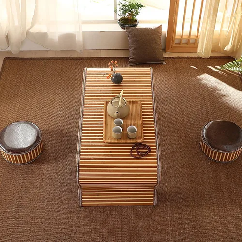 Miniatura 3 de HM&DX Mesa de centro de madera, mesa de piso japonesa, mesa de té de tatami, mesa de centro tejida de ratán, mesa de altar baja para meditación