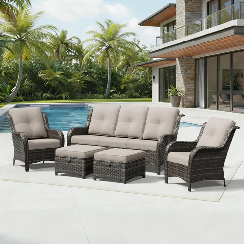 Miniatura 28 de Joyside Juego de sillas de mimbre para patio, juego de 3 piezas de mimbre para exteriores con 2 sillas reposabrazos y 1 mesa auxiliar para terraza