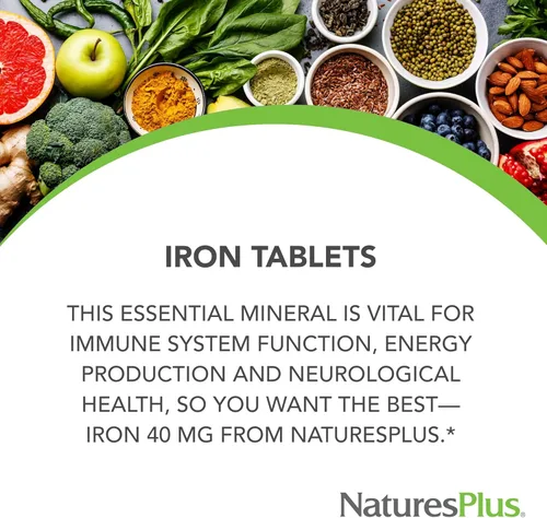 Miniatura 3 de NaturesPlus Hierro - 40 mg, 90 Tabletas - Vegetariano, Sin Gluten - 45 Porciones