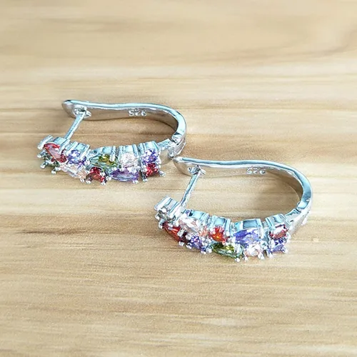 Miniatura 5 de Pendientes de aro para mujer, de lujo, esmeralda sintética, multicolor, circonita cúbica, para mujeres, adolescentes, niñas, cumpleaños, Navidad