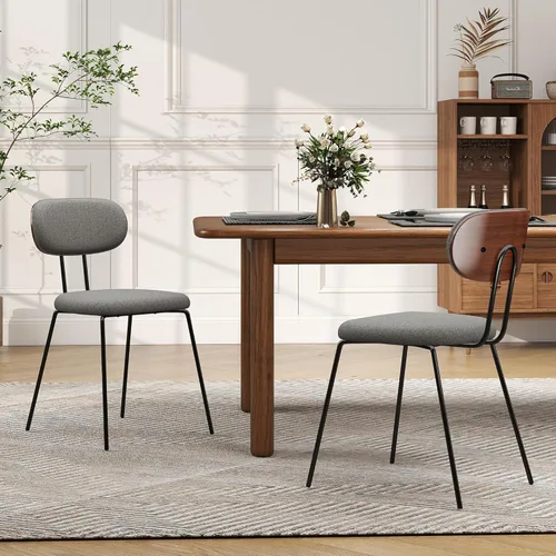 Miniatura 13 de LSSPAID Juego de 2 sillas de comedor tapizadas de tela de lino con respaldo de madera doblada de nogal, sillas de cocina modernas de mediados