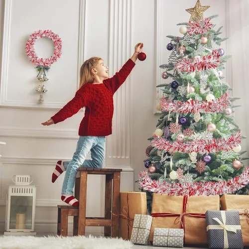 Miniatura 4 de Guirnalda de oropel de Navidad de 50 pies, guirnalda metálica para decoración de árbol de Navidad, boda, cumpleaños, Año Nuevo, adornos colgantes