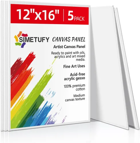 Miniatura 25 de Simetufy Paquete de 12 tableros de lienzo de 9 x 12 pulgadas para pintar paneles de lienzo, imprimados con gesso sin ácidos, 100% algodón