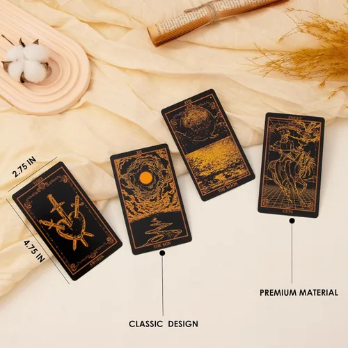 Miniatura 3 de SUGEYA 78 cartas de tarot con libro guía, juego de regalo de tarot negro con tela de tarot, piedras de chakra y más, cartas de tarot, juego