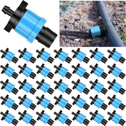 Frienda Kit de riego por goteo de 50 piezas, púas de 1/4 pulgadas para cinta de goteo de 5/8 pulgadas, cerraduras giratorias, plástico PP azul,