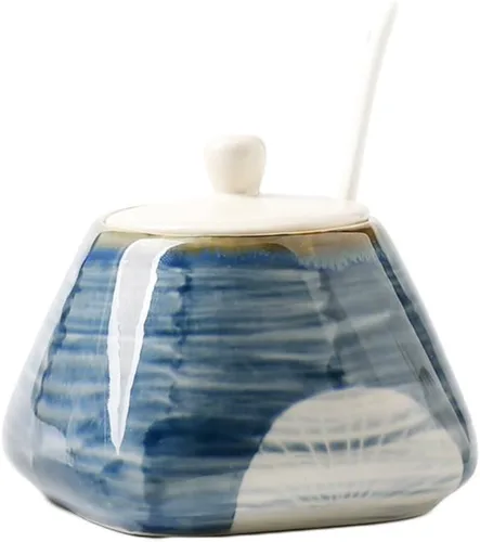Miniatura 3 de CHOOLD Tarro de especias de cerámica pintado a mano vintage con tapa, cuchara, caja de condimentos, condimentos, estantes de especias para cocina