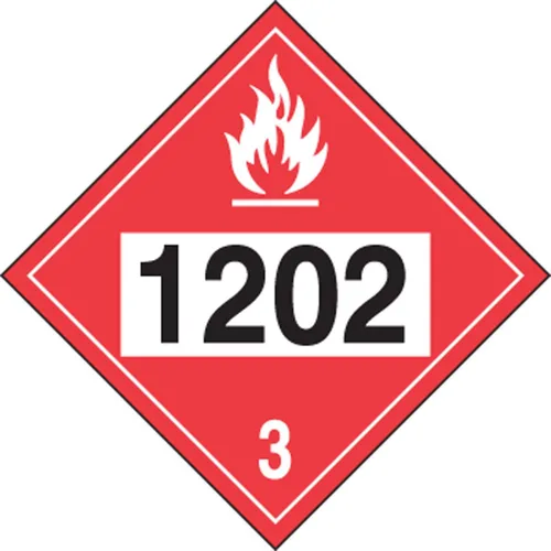 Accuform NMC NMC Hazard Class 3 "1202" (combustible diesel) cartel DOT de 4 dígitos, vinilo adhesivo de 10.75 x 10.75 pulgadas, 1 unidad, MPL744VS1,