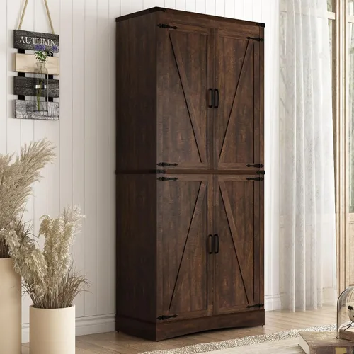 Miniatura 10 de Hlivelood Despensa de cocina de 71 pulgadas de alto, armario de almacenamiento de granja con estantes ajustables, tubo de acero que soporta carga