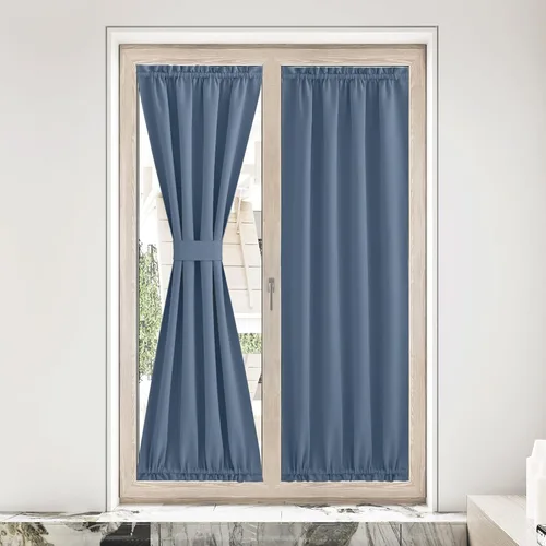 Miniatura 170 de NICETOWN Cortinas opacas unicolor con aislamiento térmico para puerta francesa, granja, oscurecimiento de habitación, puertas y ventanas de Marrón
