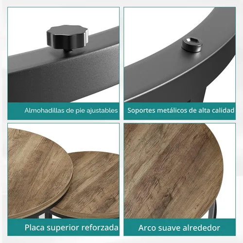 Miniatura 4 de Smuxee - Juego de 2 mesas de café anidadas, mesa de centro redonda de 23.6" con tapa de grano de madera y pies ajustables antideslizantes, mesa Roble