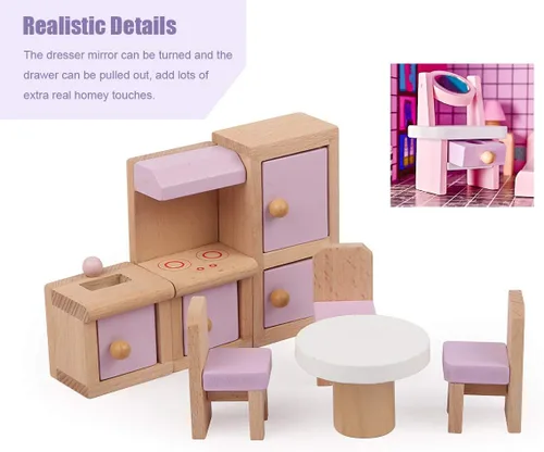 Miniatura 6 de 22 piezas de muebles de casa de muñecas de madera, accesorios de muebles de madera a escala 1:12, muebles de muñeca para muñeca, sala de estar