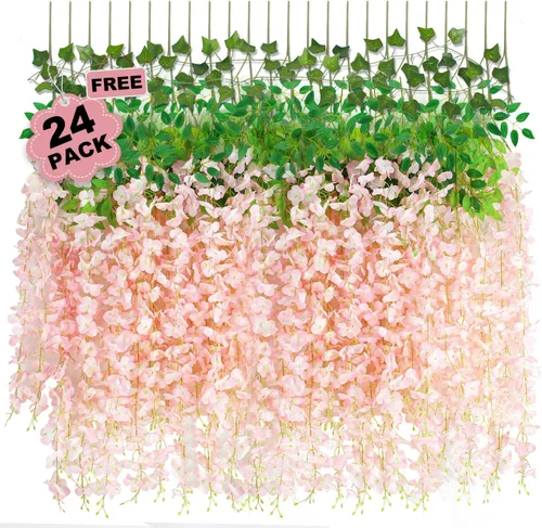 Miniatura 11 de 25 Pcs Artificial Wisteria Hanging Flowers 3.6ft Dusty Blue & White Fake Hanging Flowers Garland Silk Flowers Rattan String Faux Wisteria Vine for