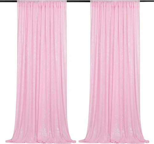 Miniatura 54 de Cortinas con lentejuelas doradas, 2 unidades de 2 x 8 pies, con brillantina, telón de fondo para bodas Rojo