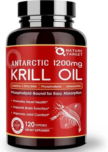 Nature TARGET Aceite de krill de 1200 mg con omega-3 EPA y DHA con astaxantina, fosfolípidos y colina, apoya el corazón, el cerebro, la salud, sin