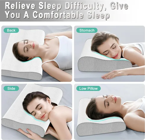 Miniatura 5 de Almohada cervical para aliviar el dolor de cuello, almohada de espuma viscoelástica, almohada ergonómica de contorno ajustable para dormir de lado