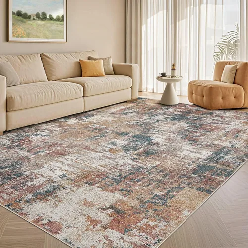 Miniatura 10 de Tortania Alfombra redonda lavable de 5 pies para sala de estar: Alfombra moderna abstracta neutra grande suave y delgada – Alfombra antideslizante
