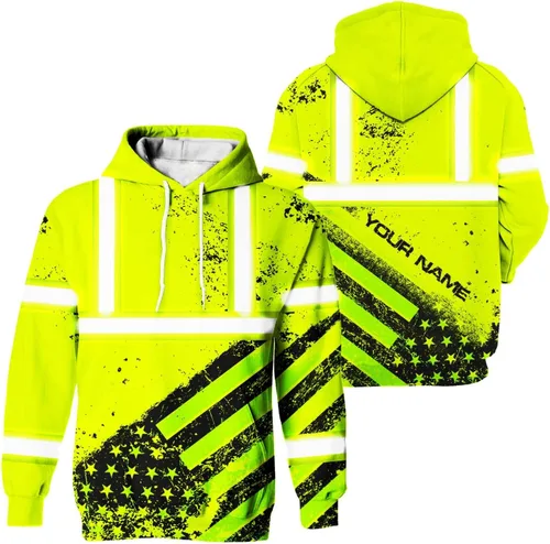 Miniatura 18 de Sudadera con Capucha de Alta Visibilidad con Bandera de EE.UU. de Color Personalizado para Hombres y Mujeres con Cintas Reflectantes, Ropa