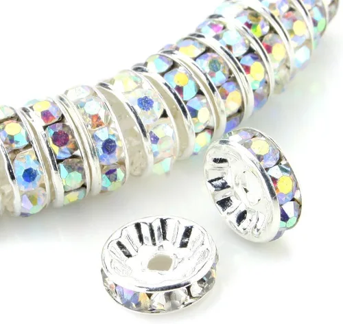 Miniatura 24 de RUBYCA - 100 unidades de espaciadores redondos y ondulados de cristal checo de alta calidad en tono plateado, Cristal, 10mm