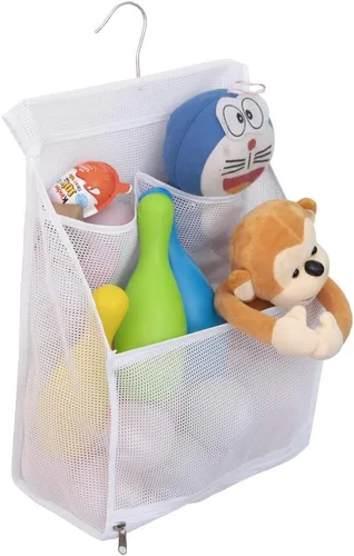 ALYER Bolsa organizadora de juguetes de baño de malla colgante, organizador grande de almacenamiento para ducha con colgador duradero (blanco)