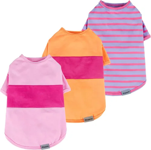 Miniatura 12 de Fitwarm - Paquete de 3 camisas con bloques de color a rayas para perros, ropa de verano para perros pequeños, camiseta ligera y transpirable