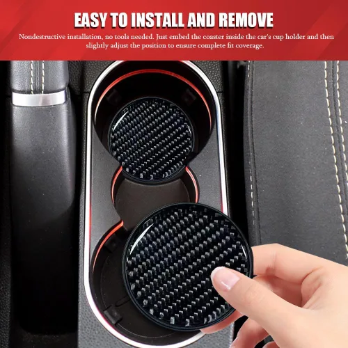 Miniatura 5 de 2 PCS Posavasos para Portavasos de Automóvil, Posavasos Integrados Antideslizantes de Fibra de Carbono, Inserto Universal de Portavasos de 2.75
