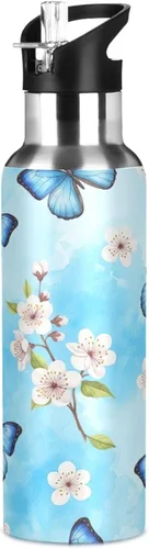 Miniatura 8 de Blue Butterflies Cherry Blossoms Insulated Stainless Steel Water Bottle with Straw 20 Oz, BPA-Free Sports Water Bottle Leakproof Water Bottles