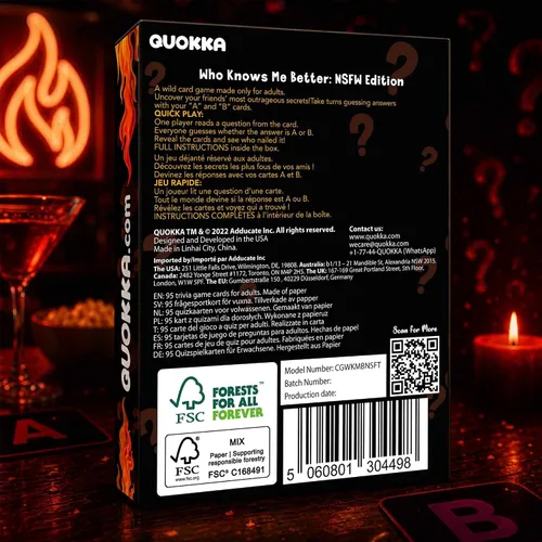 Miniatura 8 de QUOKKA Set de juegos de fiesta, colección Who Knows Me Better con 4 juegos en 1 caja, más de 2000 preguntas, juegos de cartas para adultos