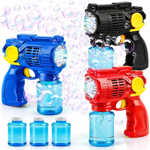 Miniatura 10 de TOY Life Paquete de 3 pistolas de burbujas para niños, soplador automático de burbujas, a prueba de fugas y ligeras, juguetes de verano al aire