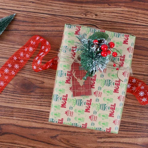Miniatura 5 de Aimyoo Paquete de papel kraft de regalo de Navidad, papel de regalo de Navidad vintage para niños, guantes de calcetines, bastones de caramelo