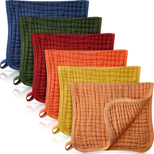 Miniatura 8 de Irenare - Gasas, pañales o toallitas faciales para bebés grandes de muselina, multicolor; con 6 capas absorbentes; 6 unidades, de 20 x 10 pulgadas.