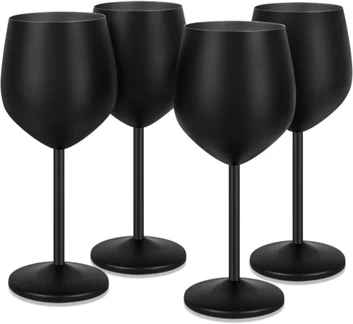 Miniatura 26 de Lifecapido Juego de 6 copas de vino de acero inoxidable, copas de vino coloridas de acero inoxidable de 18 onzas, copas de vino de metal con tallo