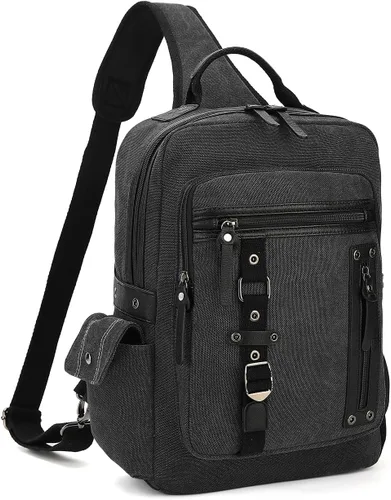 Miniatura 11 de Bolsa de mensajero vintage, mochila de lona para viajes, bolsa de hombro para hombre, bolsa de doble uso para transporte de mano y transporte