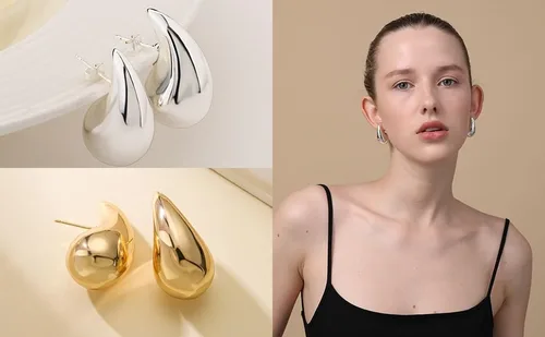 Miniatura 5 de ANOMKR Aretes con capucha de oro para mujer, aretes ligeros de gota de agua con capucha abierta, aretes chapados en oro de baja alergia, joyería